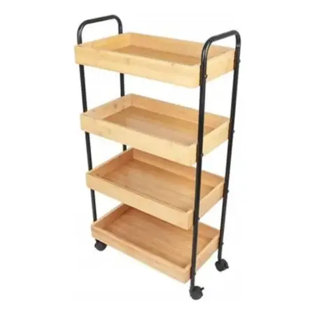 Carro Organizador Bambú Multiuso 4 Pisos Metal Crystal Rock Madera Negro