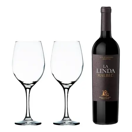 Copa Barone 490ml X2 + Vino La Linda Malbec 750ml Regalo!! Transparente