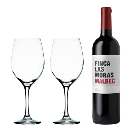 Copa Barone 490ml X2 + Vino Malbec Finca Las Moras Regalo!! Transparente