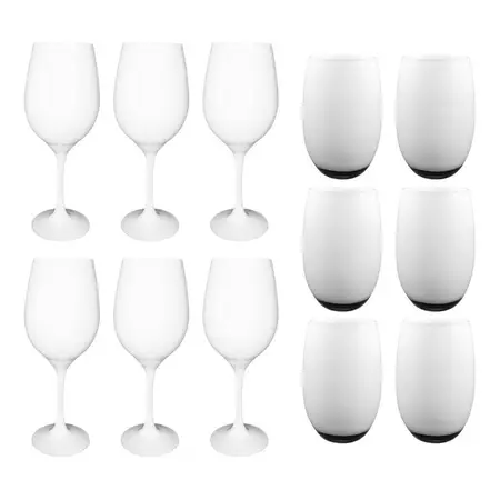 Copa Barone Negro 6 Uni + Vaso Mikonos 6 Uni Colores 12 Pzs Blanco