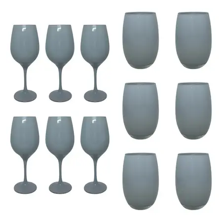 Copa Barone Negro 6 Uni + Vaso Mikonos 6 Uni Colores 12 Pzs Gris