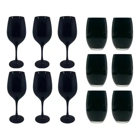 Copa Barone Negro 6 Uni + Vaso Mikonos 6 Uni Colores 12 Pzs Negro