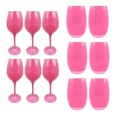 Copa Barone Negro 6 Uni + Vaso Mikonos 6 Uni Colores 12 Pzs Rosa