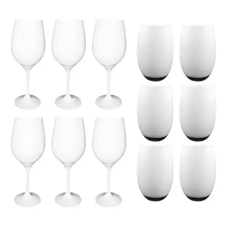 Copa Barone Negro X6 + Vaso Mikonos X6 Negro 12 Pzs Cuot Blanco