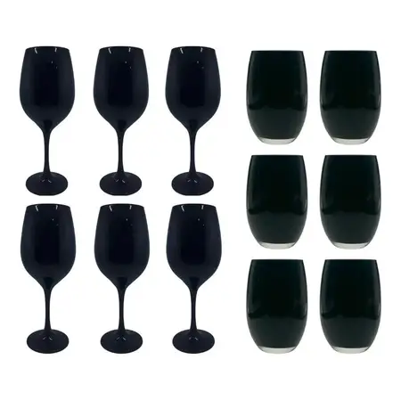 Copa Barone Negro X6 + Vaso Mikonos X6 Negro 12 Pzs Cuot Negro