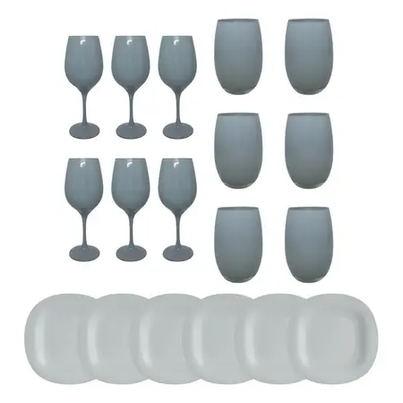 Copa Barone + Vaso Mikonos + Plato Playo Carine Negro X18 Pz Gris