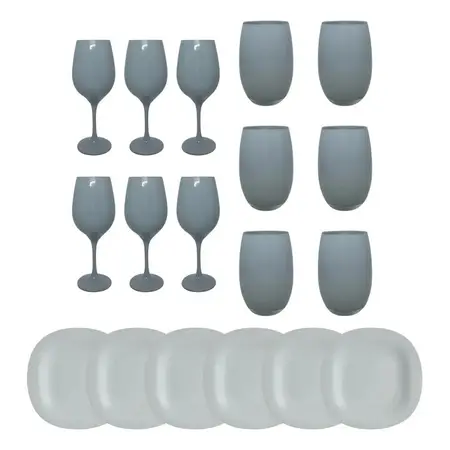 Copa Barone + Vaso Mikonos + Plato Playo Carine Negro X18 Pz Gris
