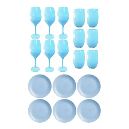 Copa Barone + Vaso Mikonos + Plato Playo Diwali Color X18 Pz Celeste