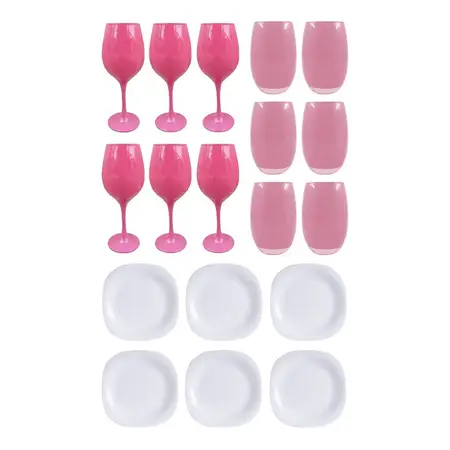 Copa Barone + Vaso Mikonos + Playo Carine Color X18 Pz Cuota Blanco/Rosa