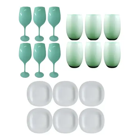 Copa Barone + Vaso Mikonos + Playo Carine Color X18 Pz Cuota Gris + aqua