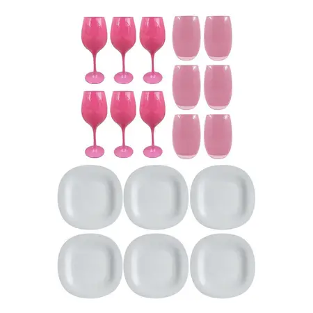 Copa Barone + Vaso Mikonos + Playo Carine Color X18 Pz Cuota Gris + rosa