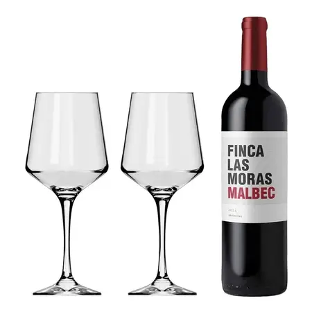 Copa Brunello 490ml X2+ Vino Malbec Finca Las Moras Regalo!! - Transparente