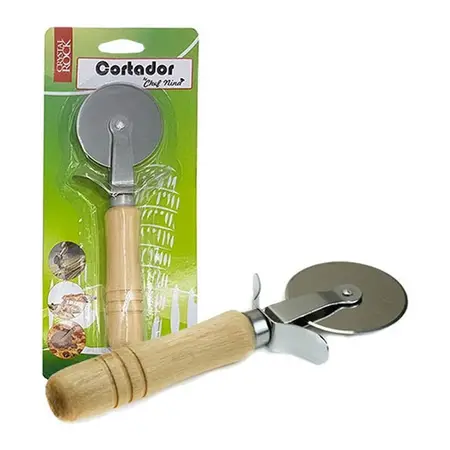Cortador Corta Pizza Rueda Acero Inoxidable Mango Madera