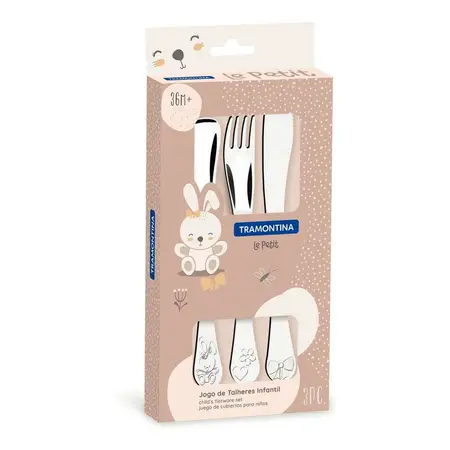 Cubiertos Tramontina Le Petit Niños Juego Niño Acero Inox 3p Gris