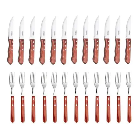 Cubiertos Tramontina Polywood Tenedor 21 Cuchillo Jumbo X24 Cerezo / Jumbo