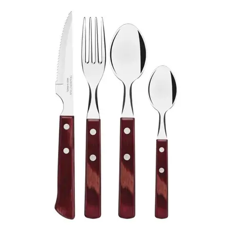 Cubiertos Tramontina Polywood X 24 Tenedor Cuchillo Cucharas Cerezo / M. Esp