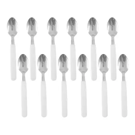 Cuchara De Té Mango Plástico Negro Acero Inoxidable X12 Unid Blanco