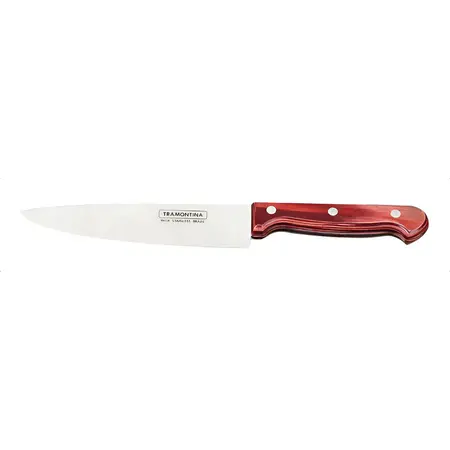 Cuchillo Chef Para Carne Tramontina Polywood Acero Inox 7 Pulgadas Color Madera Rojo