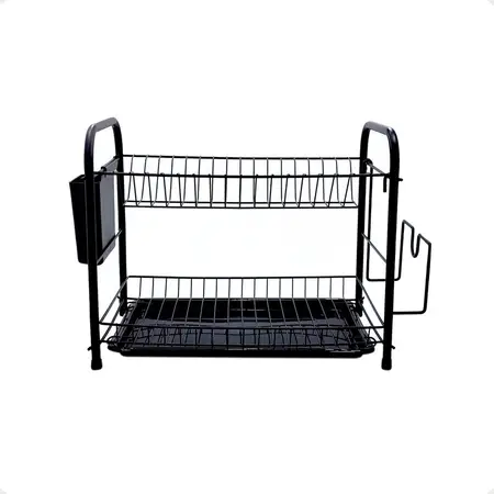Escurridor Secaplatos 2 Pisos Cromad Platos Tazas Cubiertos Color Negro