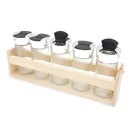 Especiero Porta Condimentos Base Madera Set X 5 Frascos