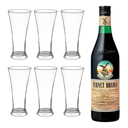 Fernet Botella 750ml + 6 Vasos De Vidrio Super Pinta Libbey