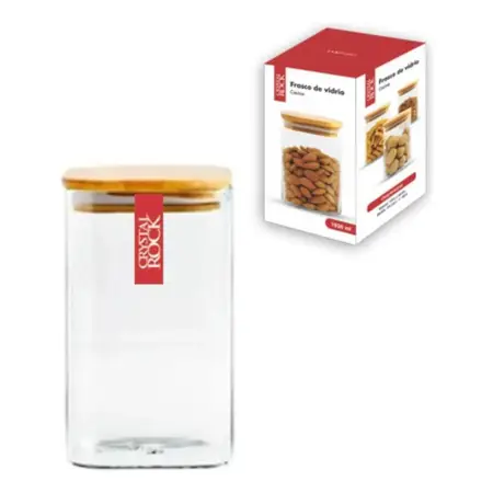 Frasco De Vidrio Tapa Madera 1030 Ml Crystal Rock Transparente