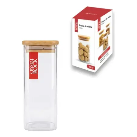 Frasco De Vidrio Tapa Madera 420 Ml Crystal Rock Transparente