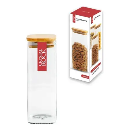 Frasco De Vidrio Tapa Madera 560 Ml Crystal Rock Transparente