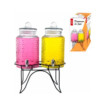 Frasco Dispenser Jugos Doble Vidrio C/canilla C/base 3.9lt Color Transparente
