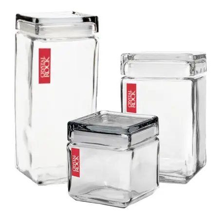 Frascos Cuadrado De Vidrio Con Tapa Combo X3 Diferente Tamañ - Transparente