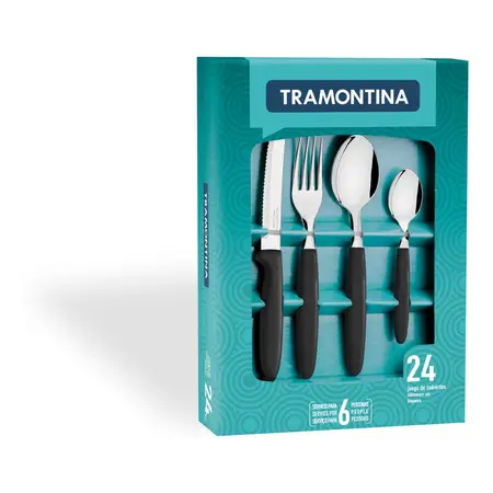Ipanema Tramontina Cubiertos Tenedor Cuchillo Juego 24 Pzas Negro