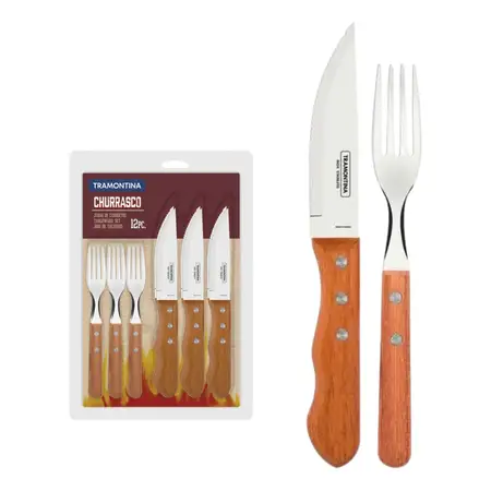 Juego 12 Cubiertos Dynamic Madera Acero Inox Tramontina Cuo Marrón