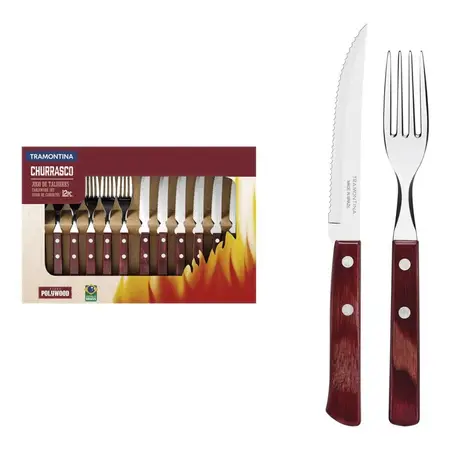 Juego 12 Piezas Cubiertos Polywood Tramontina Caja De Regalo Cerezo