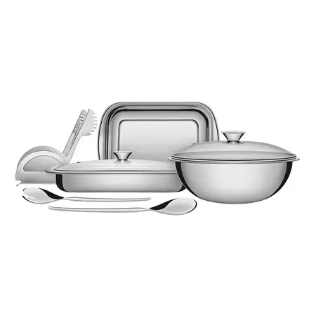 Juego Asaderas Servir Tramontina Cosmos Acero Inox 7pz Vidri Plateado