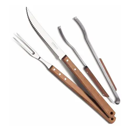 Juego Asado Churrasco Tramontina Acero Inox Mango Largo 3pz 