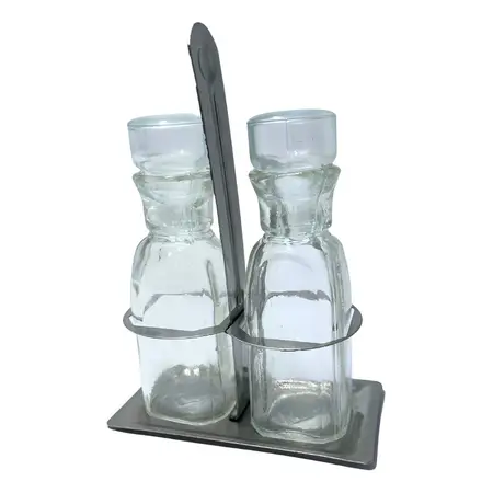 Juego Condimentero De Vidrio Aceitera Vinagre Base Vintage