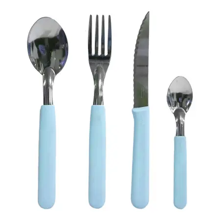 Juego Cubiertos Carol Mango Plástico Negro Acero Inox 12x4 U Celeste