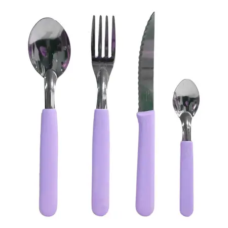 Juego Cubiertos Carol Mango Plástico Negro Acero Inox 6x4 Un Lila