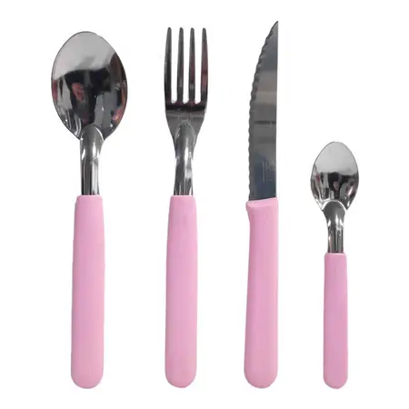 Juego Cubiertos Carol Mango Plástico Negro Acero Inox 6x4 Un Rosa