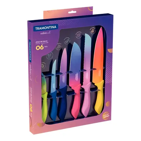Juego Cuchillos Tramontina Colorcut Acero Inox 6pz Samihome Color Multicolor