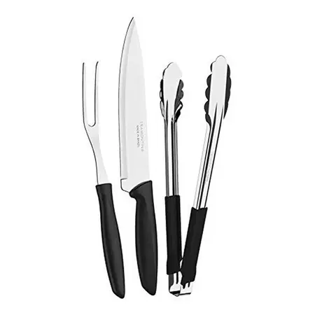 Juego De Asado Kit Tramontina Churrasco Cuchillo Pinza X3 Pz Negro