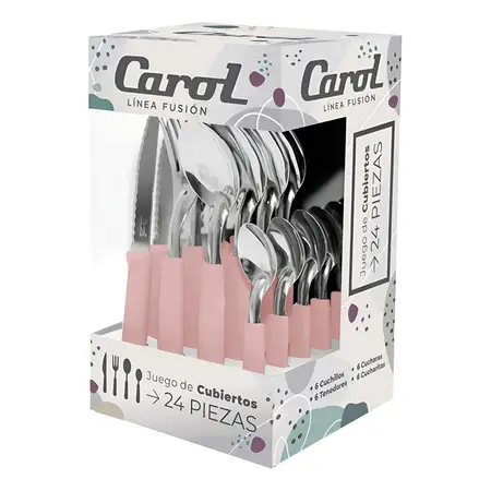 Juego De Cubiertos 16 Piezas Caja Línea Fusión | Carol Color Rosa Fusión