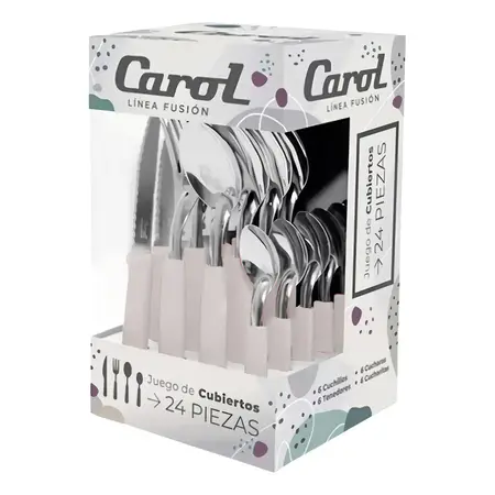 Juego De Cubiertos 16 Piezas Caja Línea Fusión | Carol Color Tiza Fusión