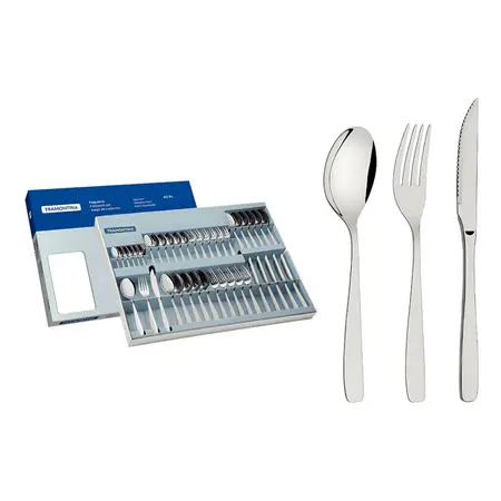 Juego De Cubiertos 42 Piezas Cosmos Caja Tramontina Brasil Color Inox