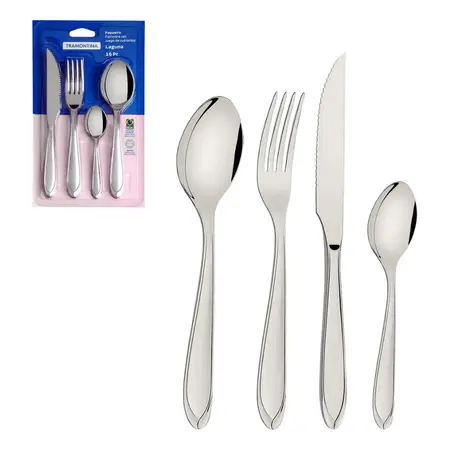 Juego De Cubiertos Ac Inox Tramontina Brasil 16 Piezas Cuot Gris