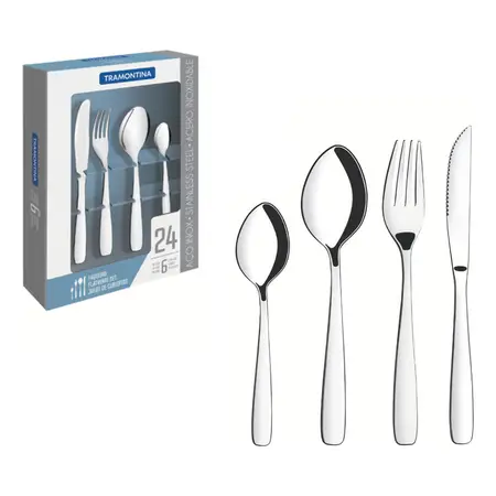 Juego De Cubiertos Amazonas 24 Piezas | Tramontina Original Plateado