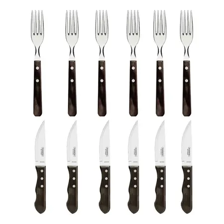Juego De Cubiertos Asado Tramontina Polywood Jumbo 12 Piezas Roble