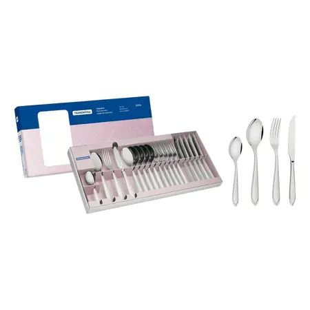 Juego De Cubiertos Laguna 24 Piezas Ac. Inox Caja Tramontina Gris Claro