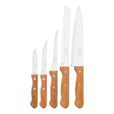 Juego De Cuchillas 5pz. Mango De Madera Natural Dynamic Tram Color Marrón