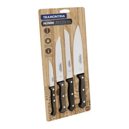 Juego De Cuchillos Polywood Tramontina 4 Piezas Acero Inox Marrón
